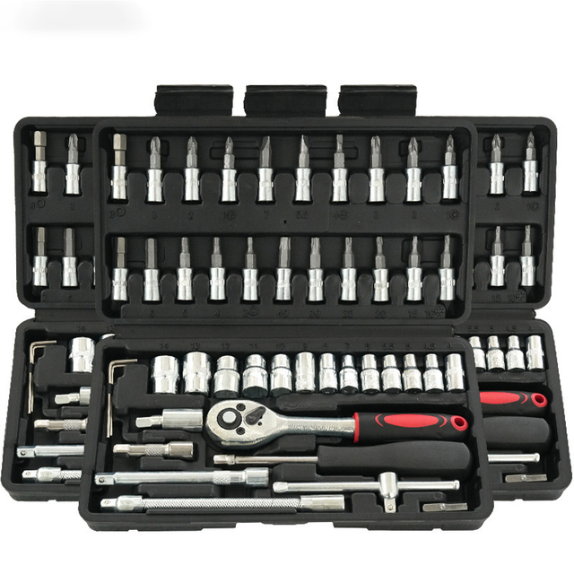 Conjunto de caixa de ferramentas de reparo de automóveis, 46 peças, chave de soquete manual para trabalho automático, caixa de plástico, oem personalizável