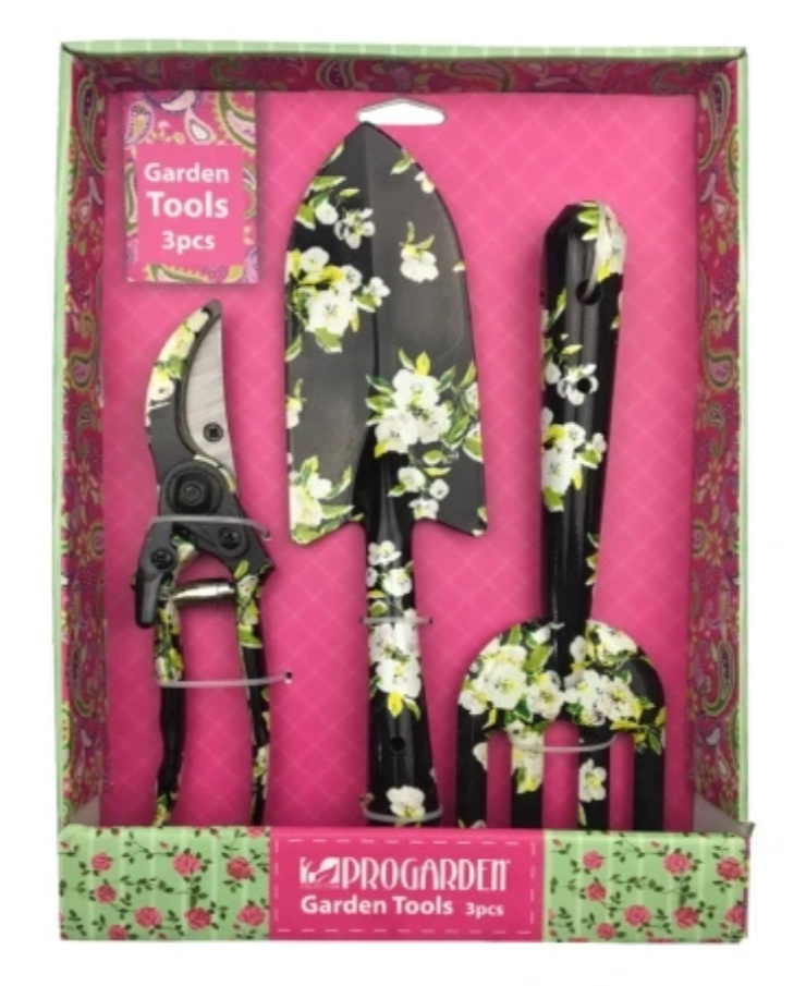 3pcs Box de exibição Ferramentas de jardim de impressão floral 