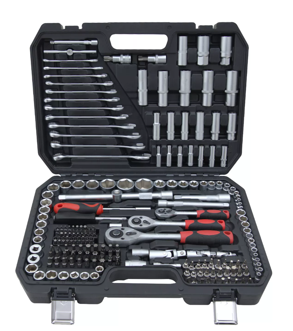 Kit de ferramentas profissionais de reparo de auto-reparo de automóveis de 216 peças com soquetes e chaves 216 Kit de ferramentas de reparo automático profissional com soquetes e chaves Kit de ferramentas de reparo automático profissional de 216 peças com soquetes e chaves de ferramenta de ferramentas de ferramentas profissionais com sotaques e solavancos Kit de ferramentas de reparo automático de 216 peças com soquetes e chaves